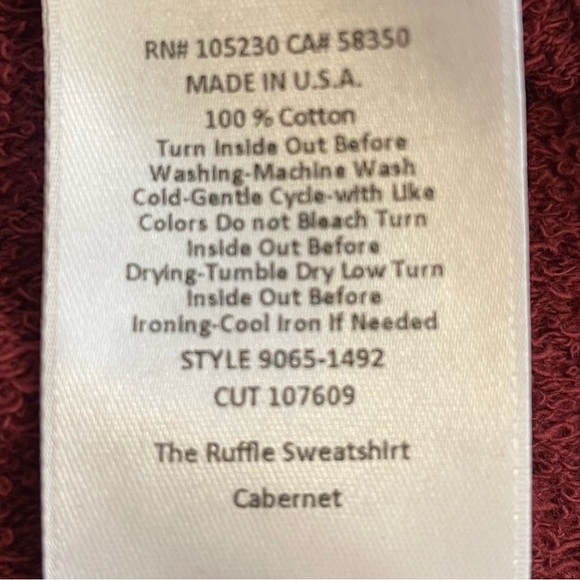 NWT Current/Elliot Ruffle Sweatshirt Cabernet Size 3 Large Cotton Feminine - Picture 14 of 17
